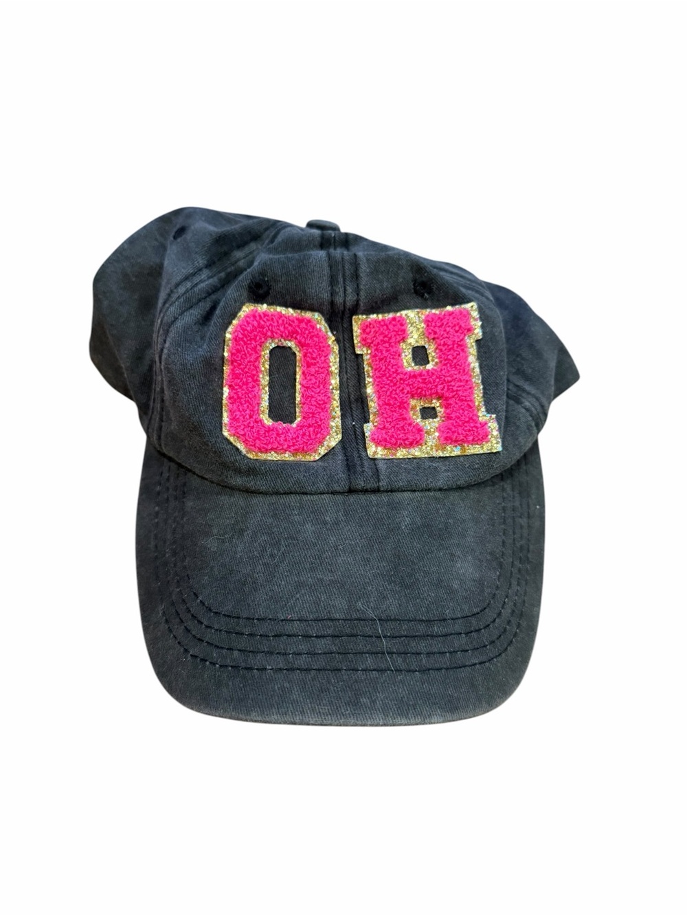 Black Ohio OH Chenille Patch Adjustable Baseball Hat